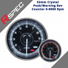 R-SPEC 52mm Crystal Peak/Warning Rev Counter 0-9000 Rpm Car Gauge